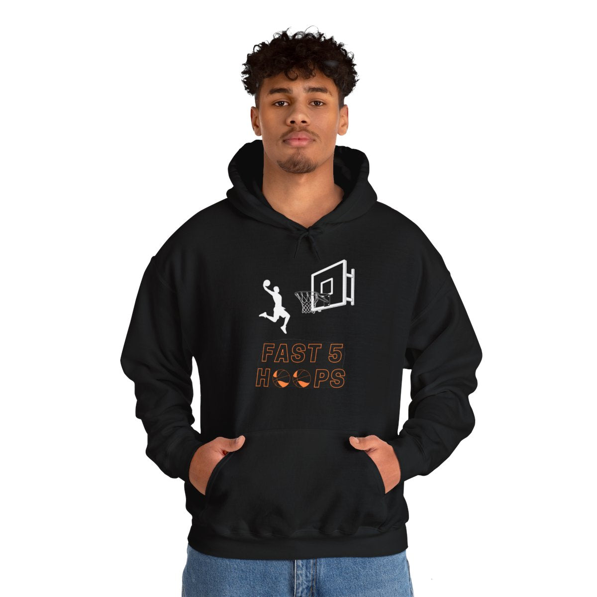 Man wearing Fast 5 Hoops Basketball Hoodie showing off sporty style