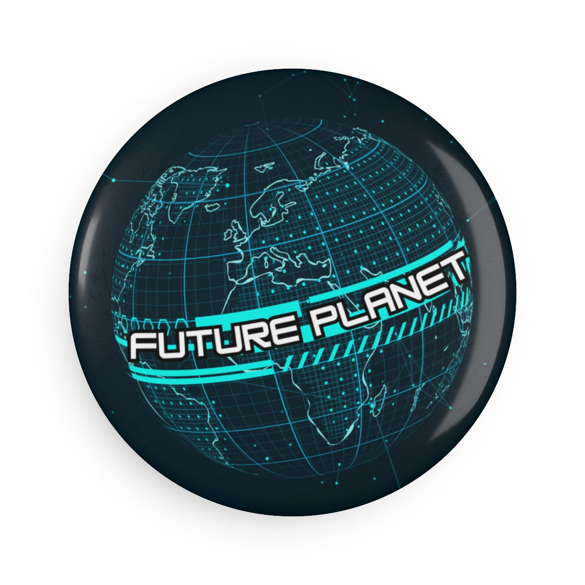 Button Magnet Futuristic Technology Globe showing colorful planet design