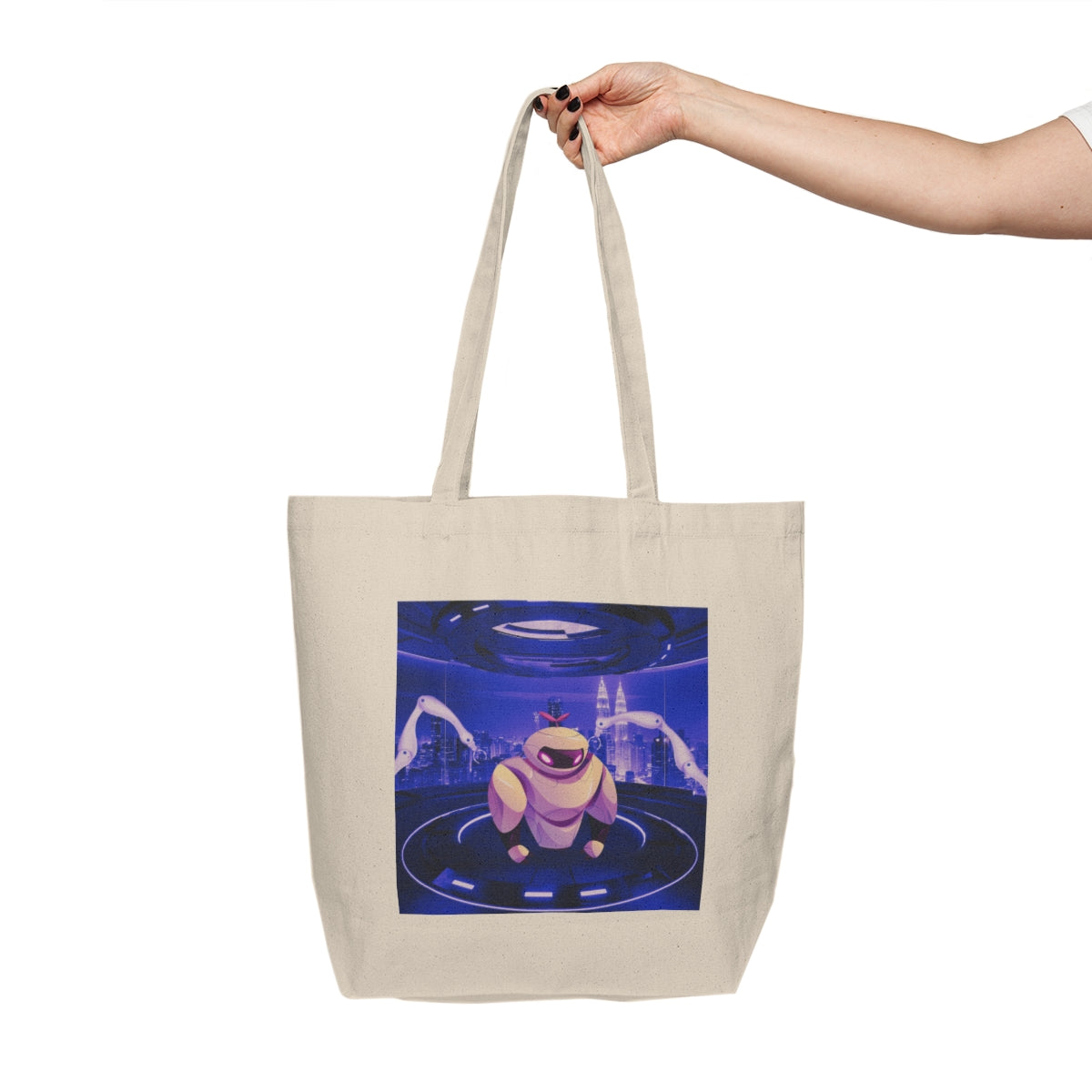robot shopping tote bag in use