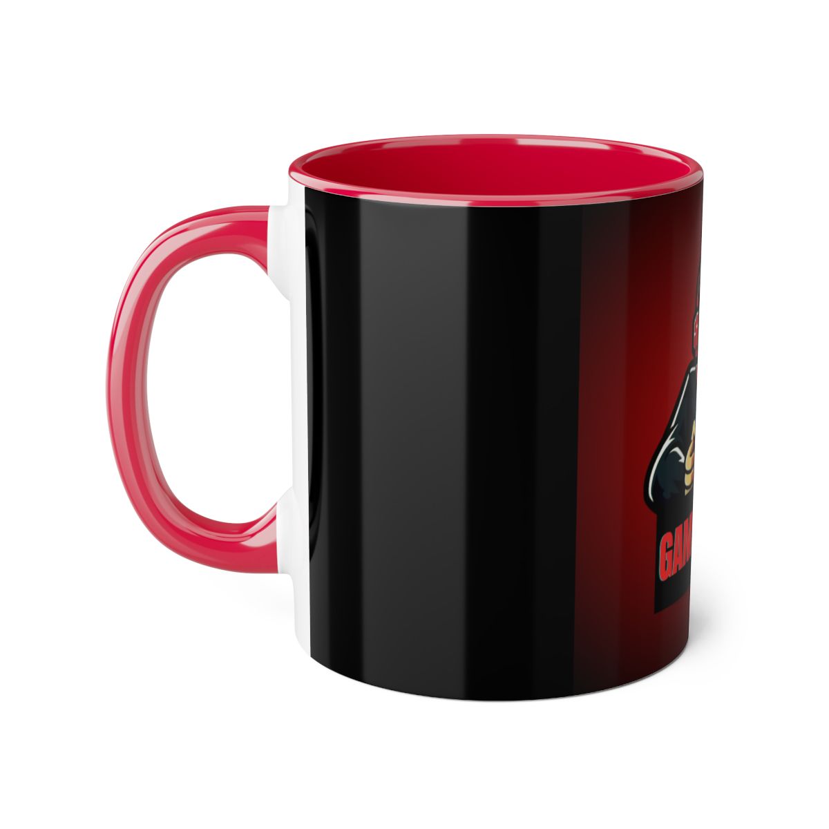 Left side of Gamer 4 Life Mug showing video game controller and design detail