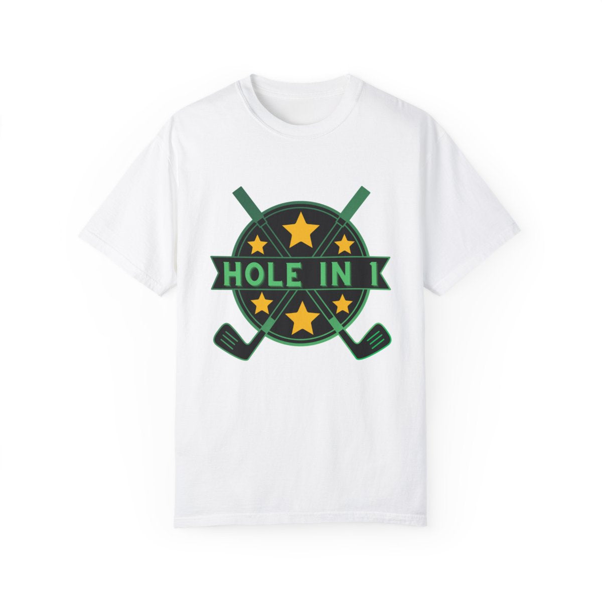 Golf Hole in 1 T-Shirt flat lay with simple golf-themed graphic