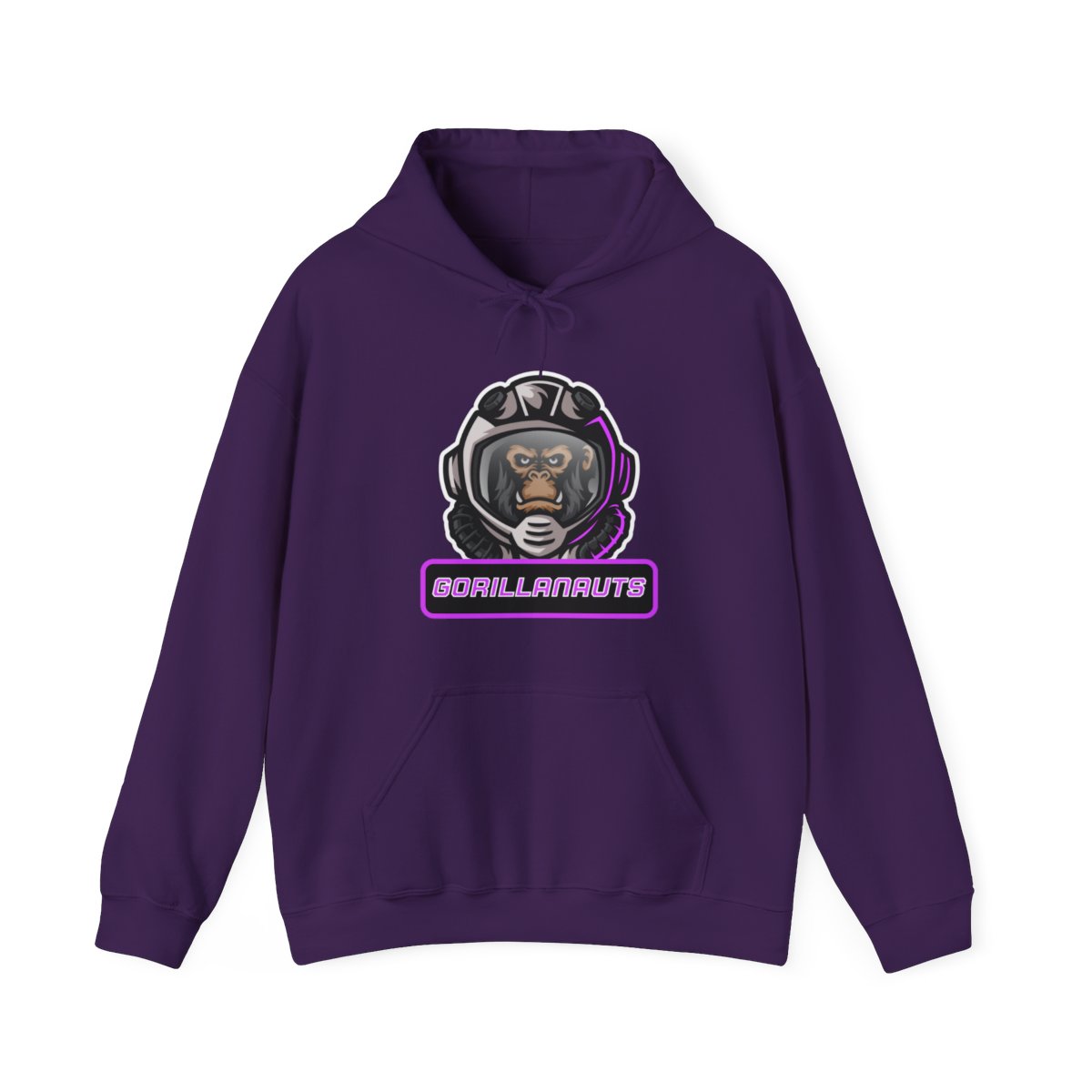 Front view of gorilla astronaut gaming hoodie showing mascot design