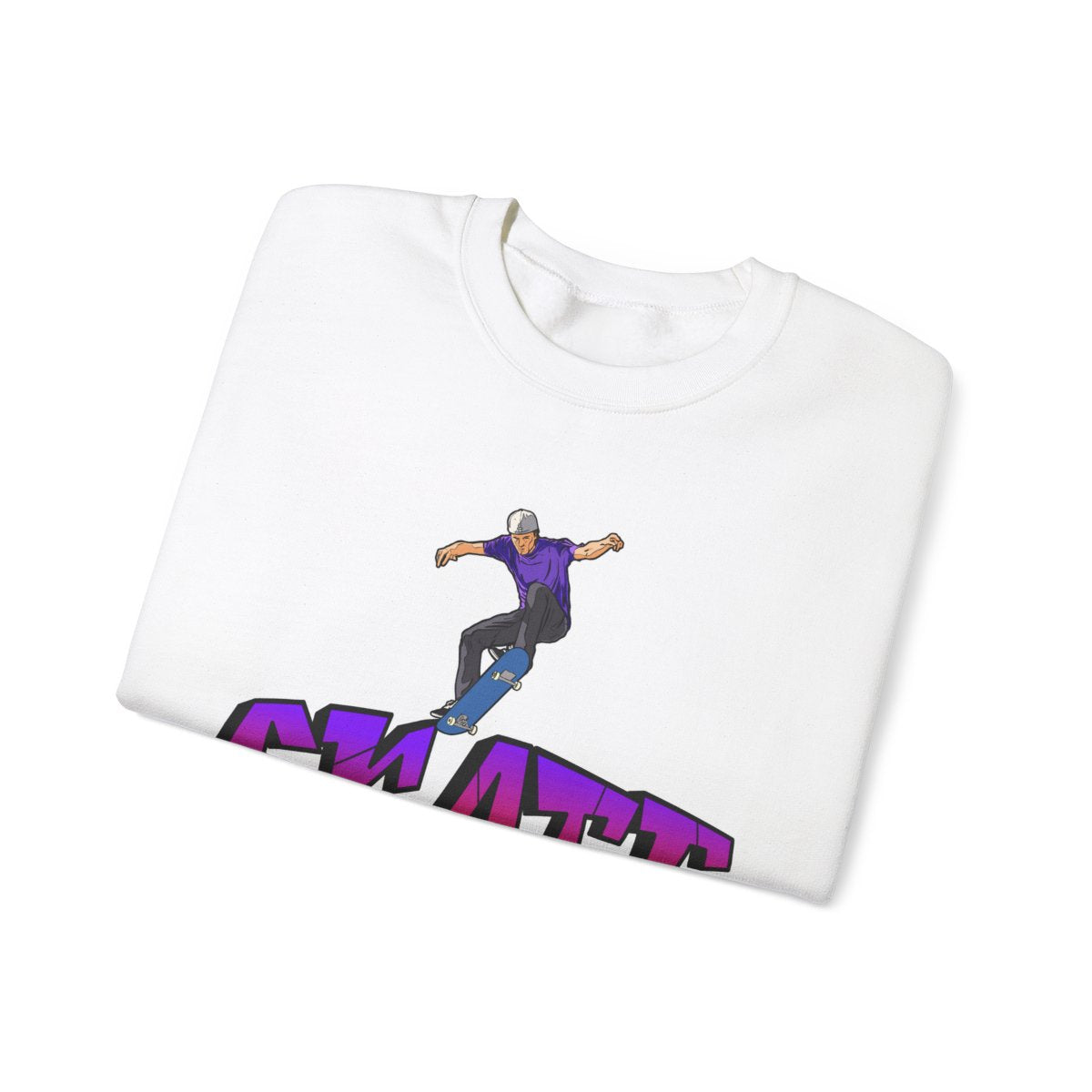 Folded Graffiti Skate Sweatshirt showing street art-inspired print