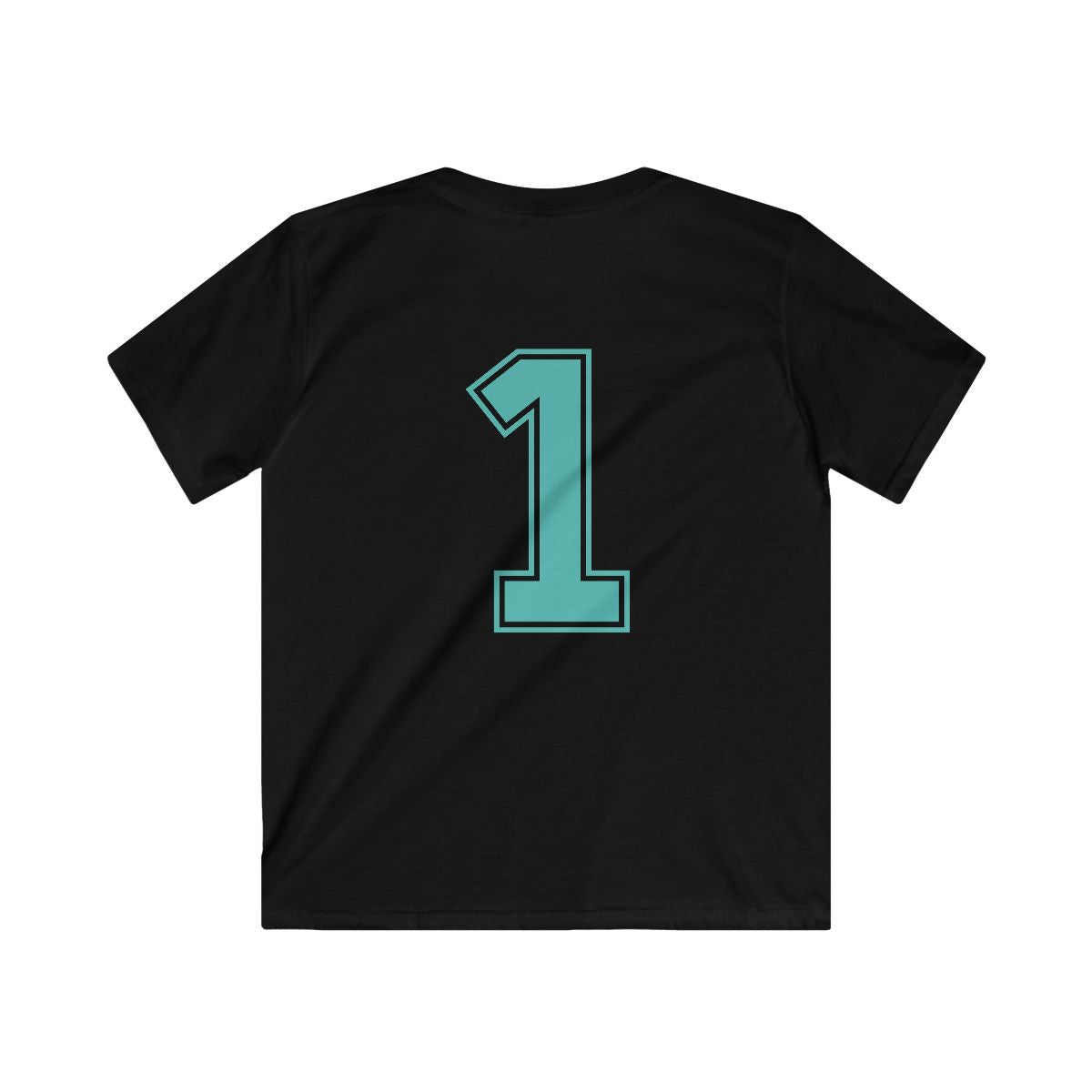Back of astronaut basketball kids t-shirt showing number 1 print