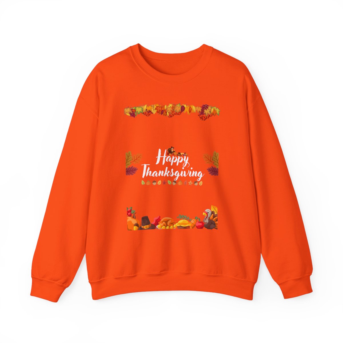 Thanksgiving crewneck sweatshirt showing festive front design