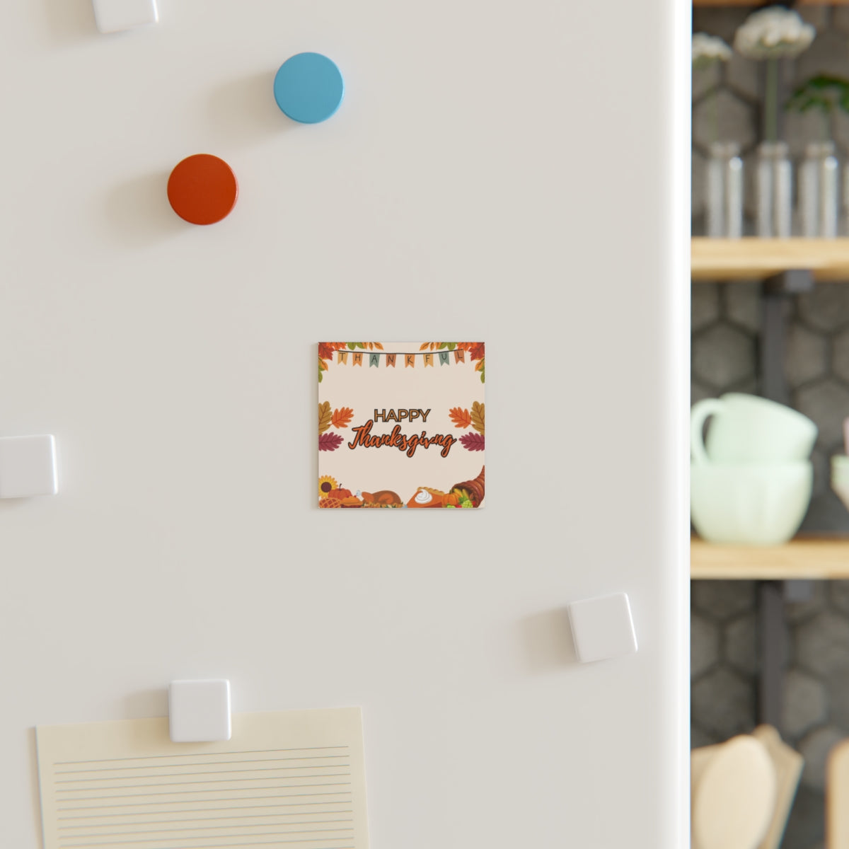 Fall Season Magnet on a whiteboard – square autumn sticker decor