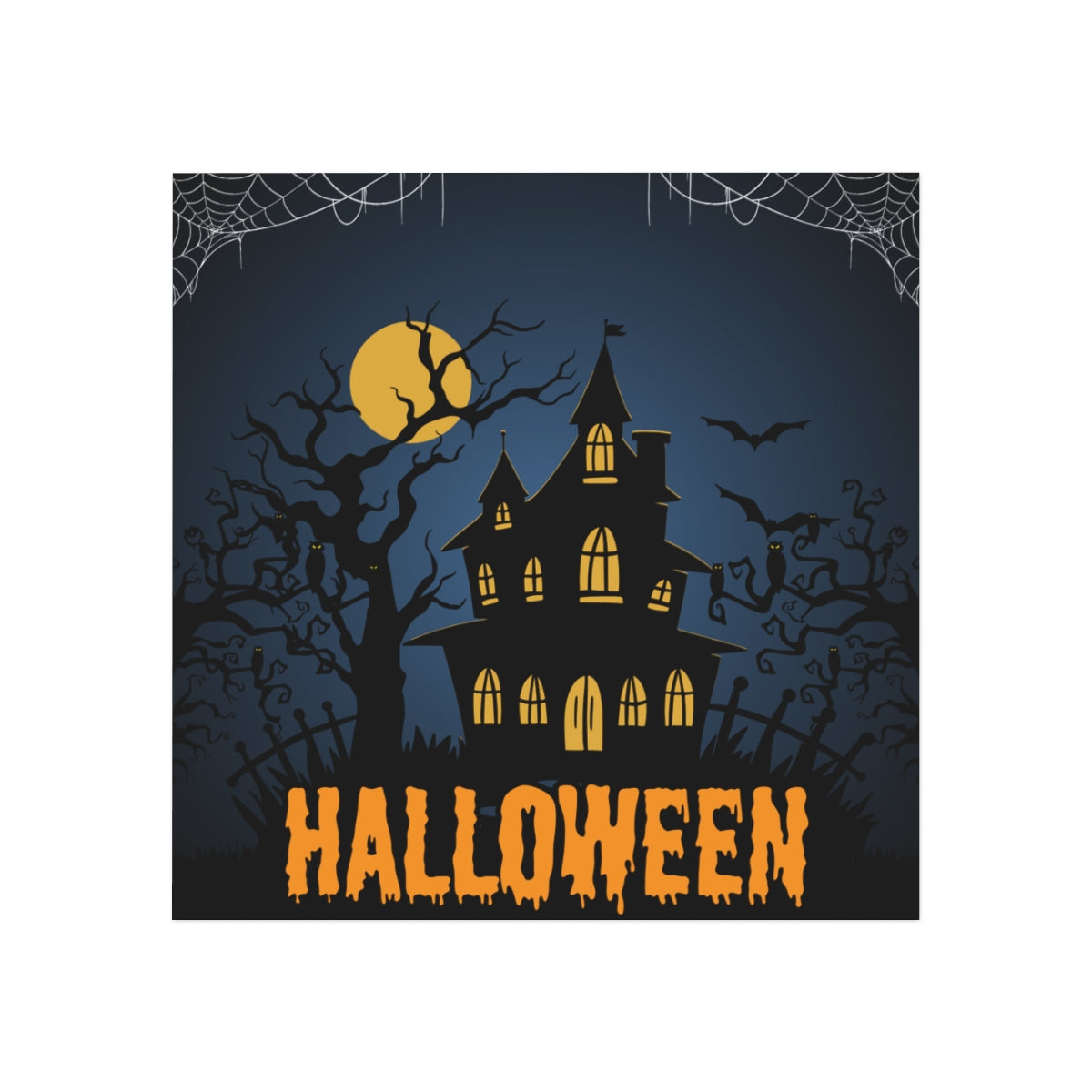 Front view of Halloween Haunted House Magnet – square spooky fridge decor