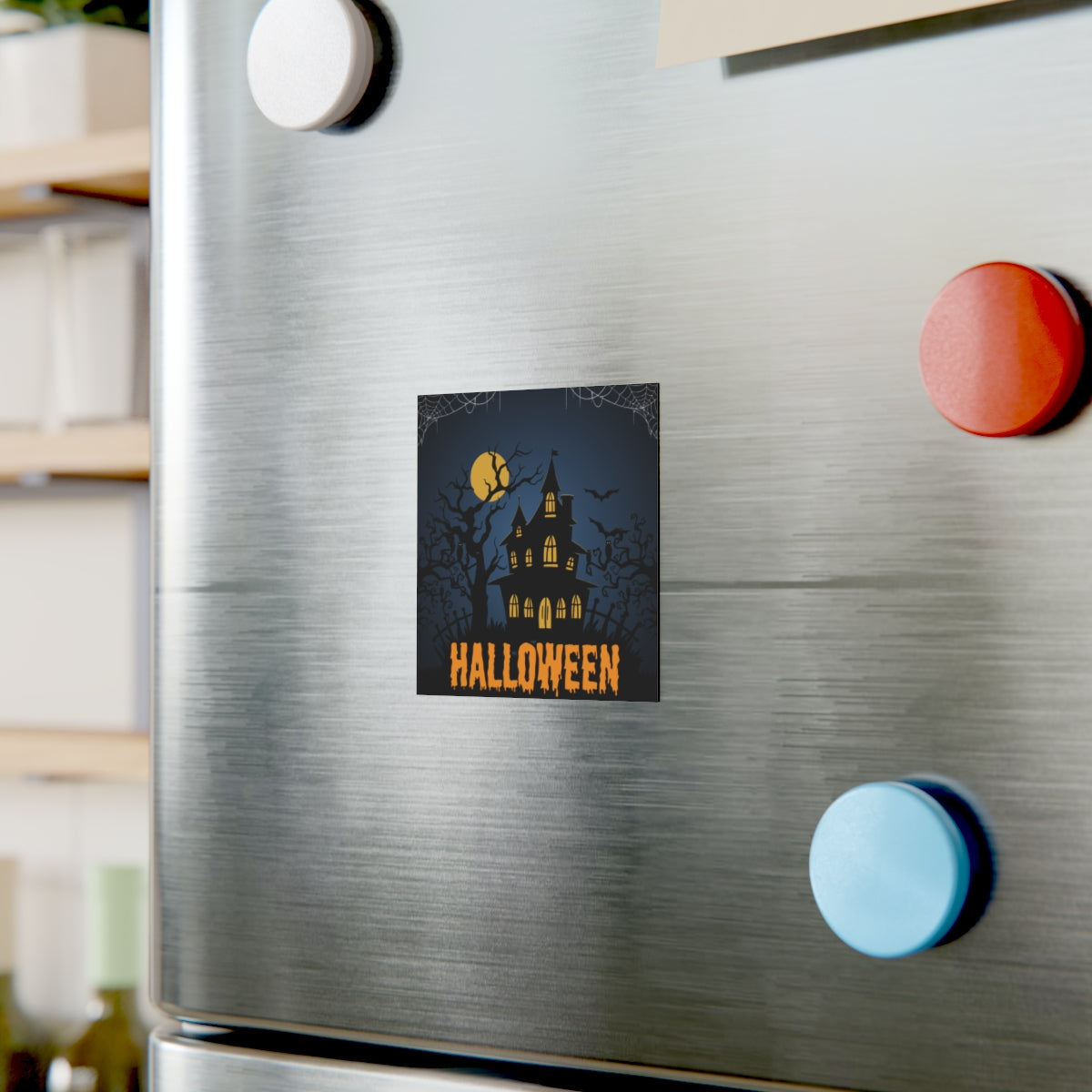 Halloween Haunted House Magnet on a refrigerator – haunted house fridge magnet