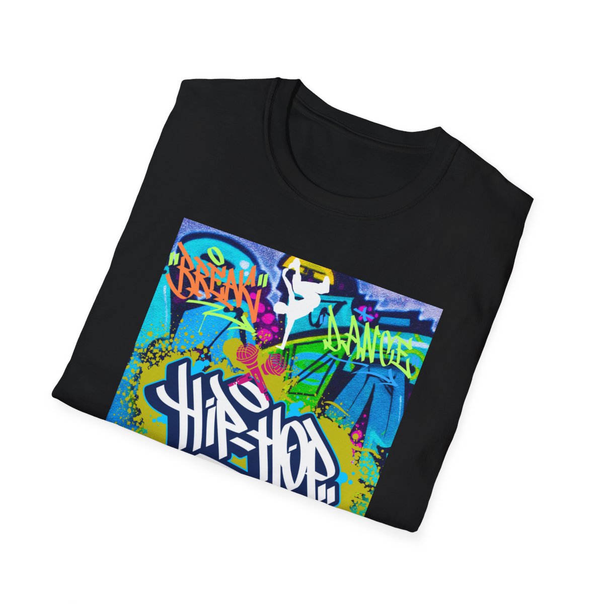 Folded urban hip hop graffiti t-shirt in black with graffiti design visible