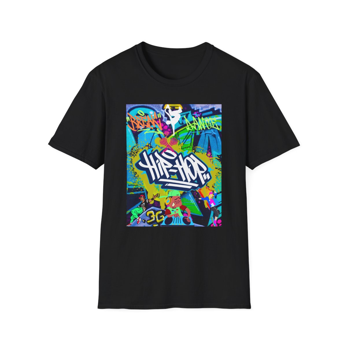 Front view of urban hip hop graffiti t-shirt in black