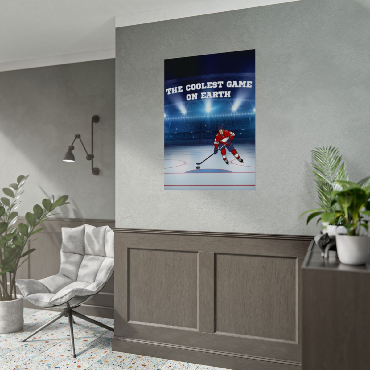 Rolled Hockey Player Poster decorating an office space