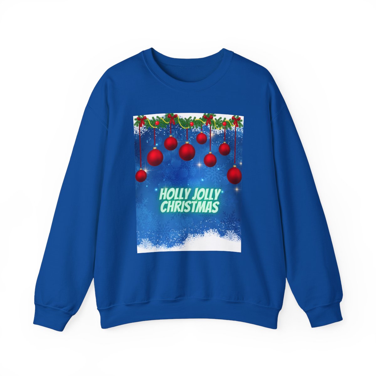 Royal Blue Christmas Winter Sweatshirt featuring winter and holiday artwork