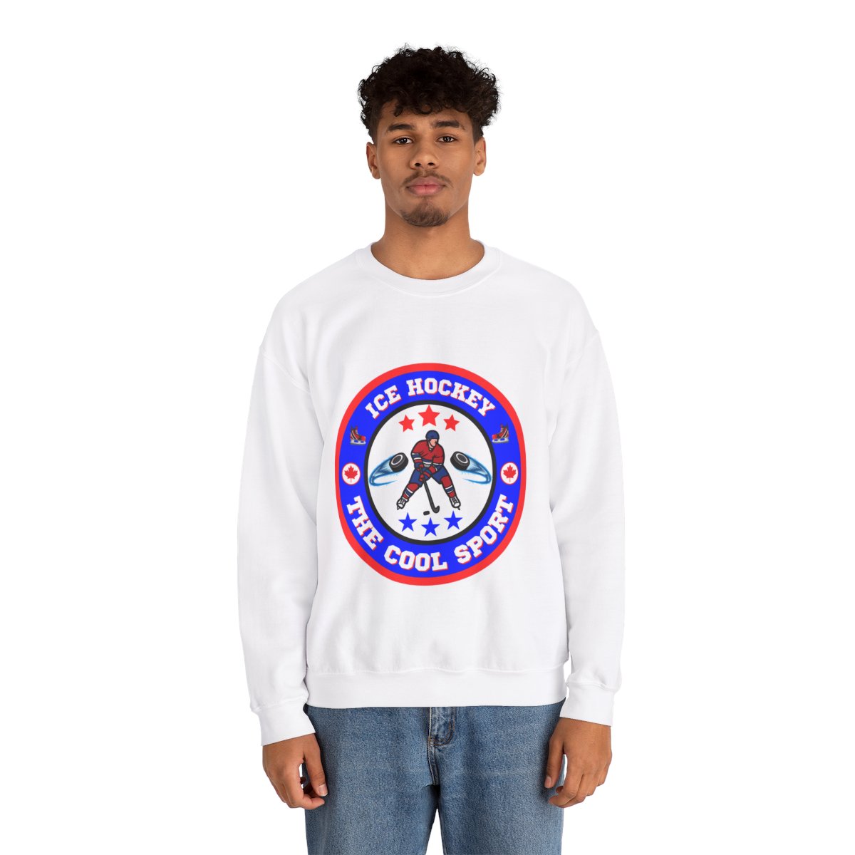 Man wearing Canada hockey sweatshirt with custom jersey number