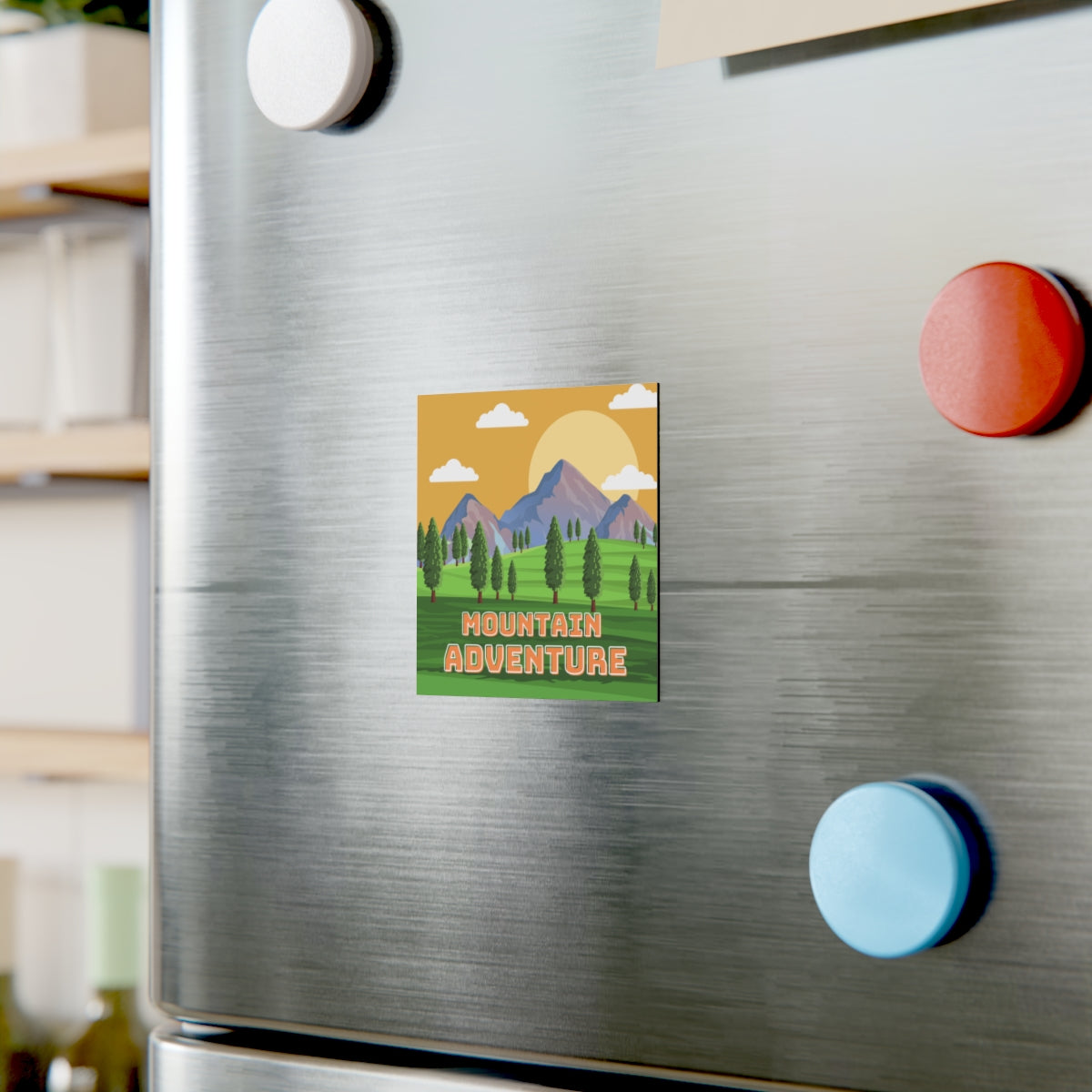 Mountain Adventure Magnet on a refrigerator – perfect travel and nature souvenir