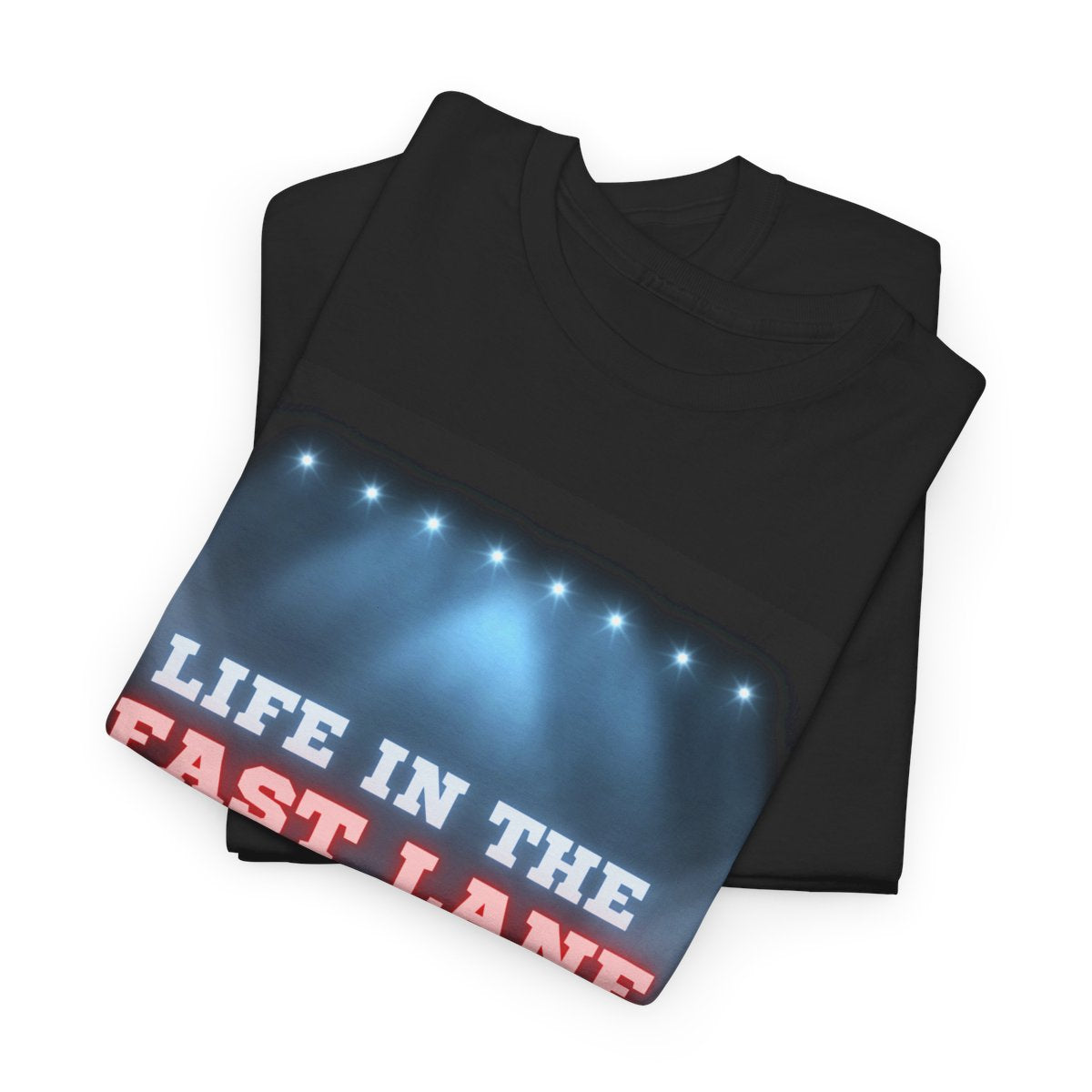 Folded race car kids t-shirt with night track car print on front