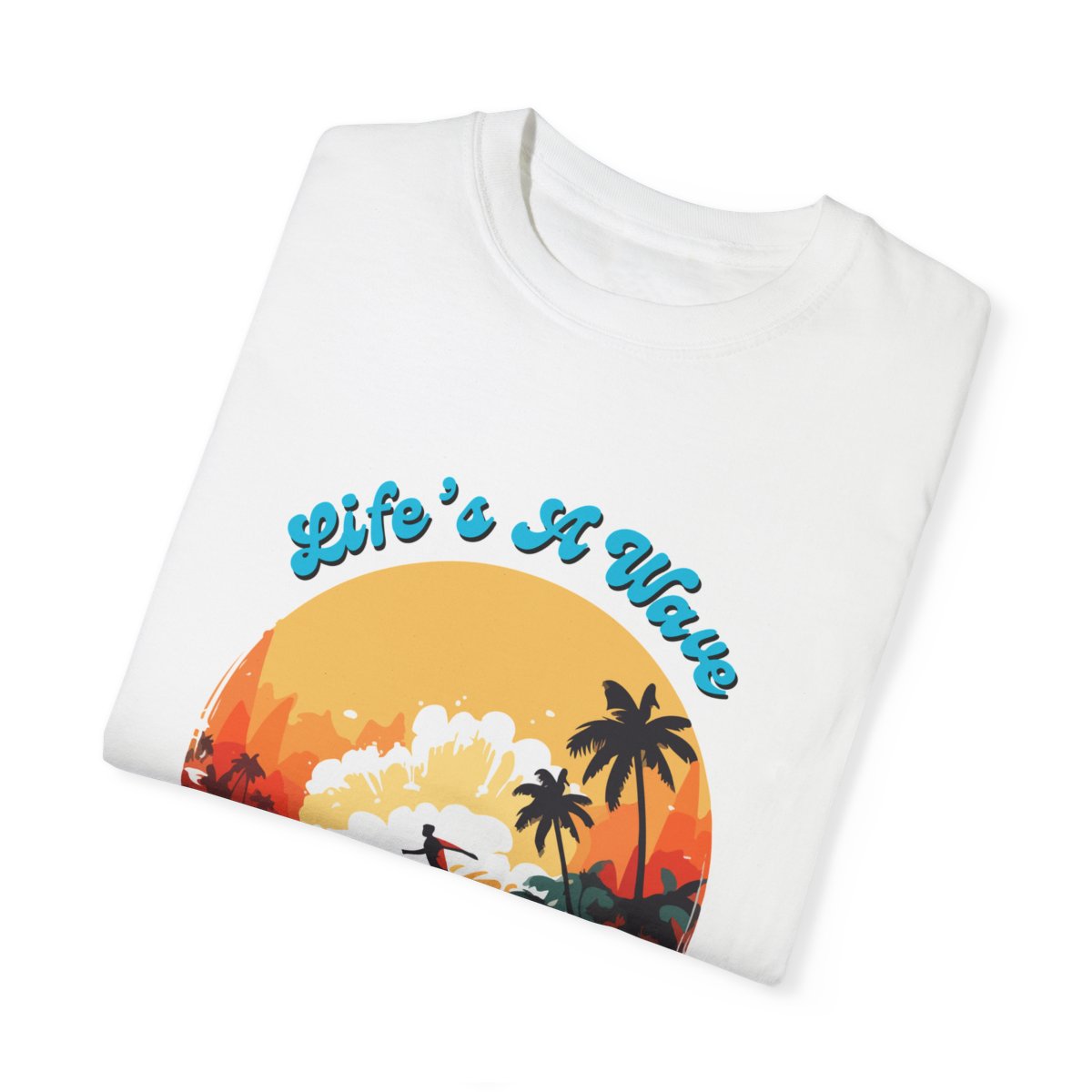 Folded Surfing Sports T-Shirt featuring Life's A Wave summer design