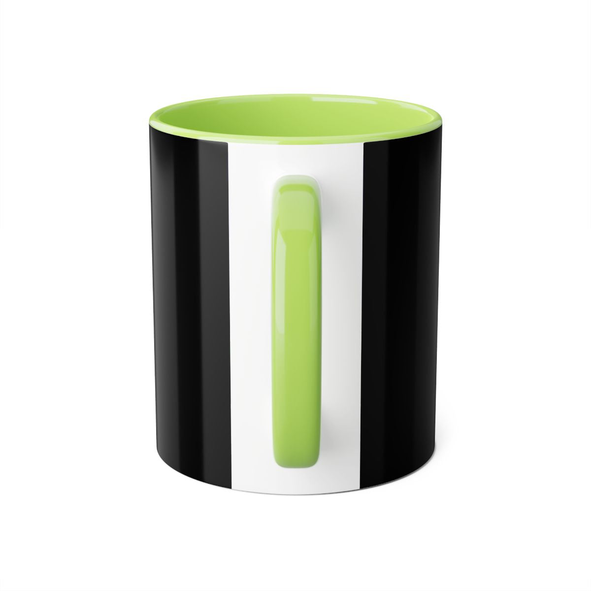 Back view of soccer accent mug in light green with full 3D stadium graphic