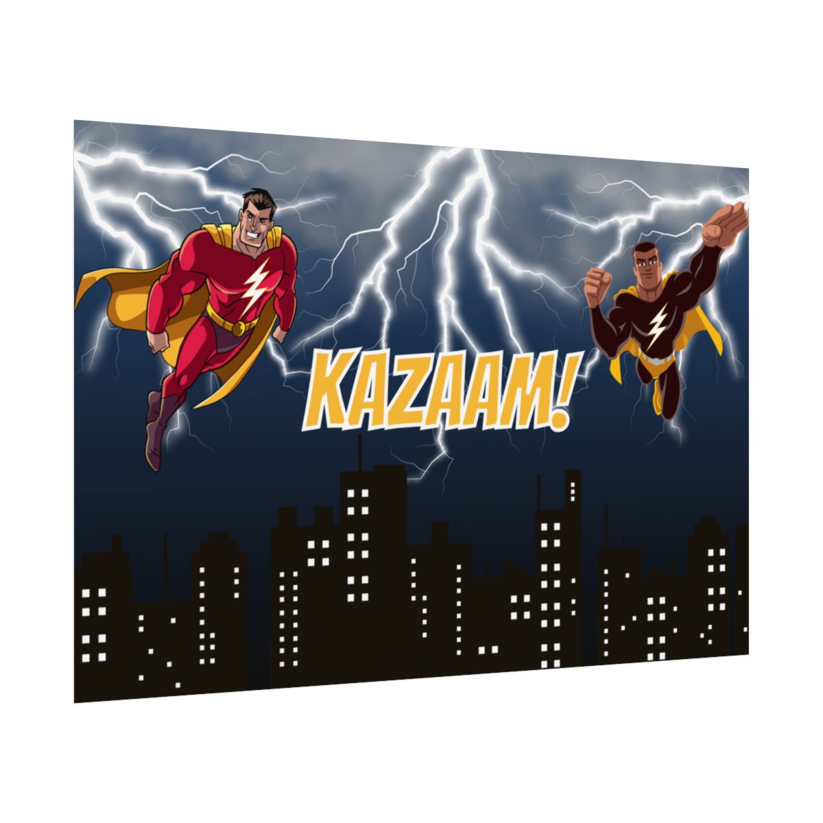 Side view of rolled Cartoon Lightning Storm Poster on display