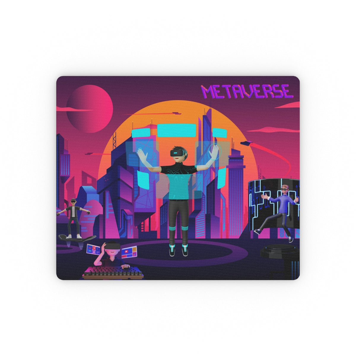 Front view of Virtual Reality Cityscape Mouse Pad – gaming and office desk accessory
