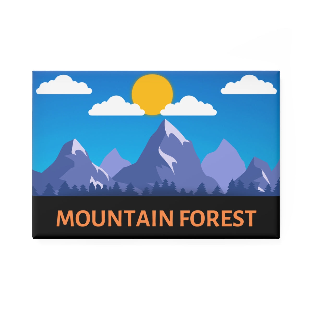 Front view of Mountain Forest Magnet Sticker with scenic forest and mountain design