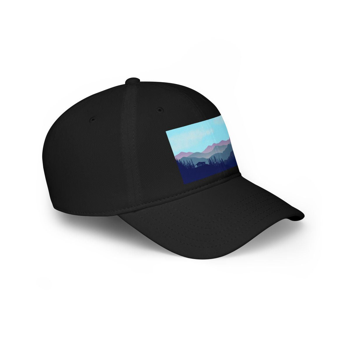 Black Mountain Landscape Cabin Cap side view showing low profile fit