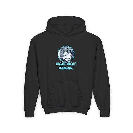 Night Wolf Gaming Youth Hoodie front view with bold graphic design