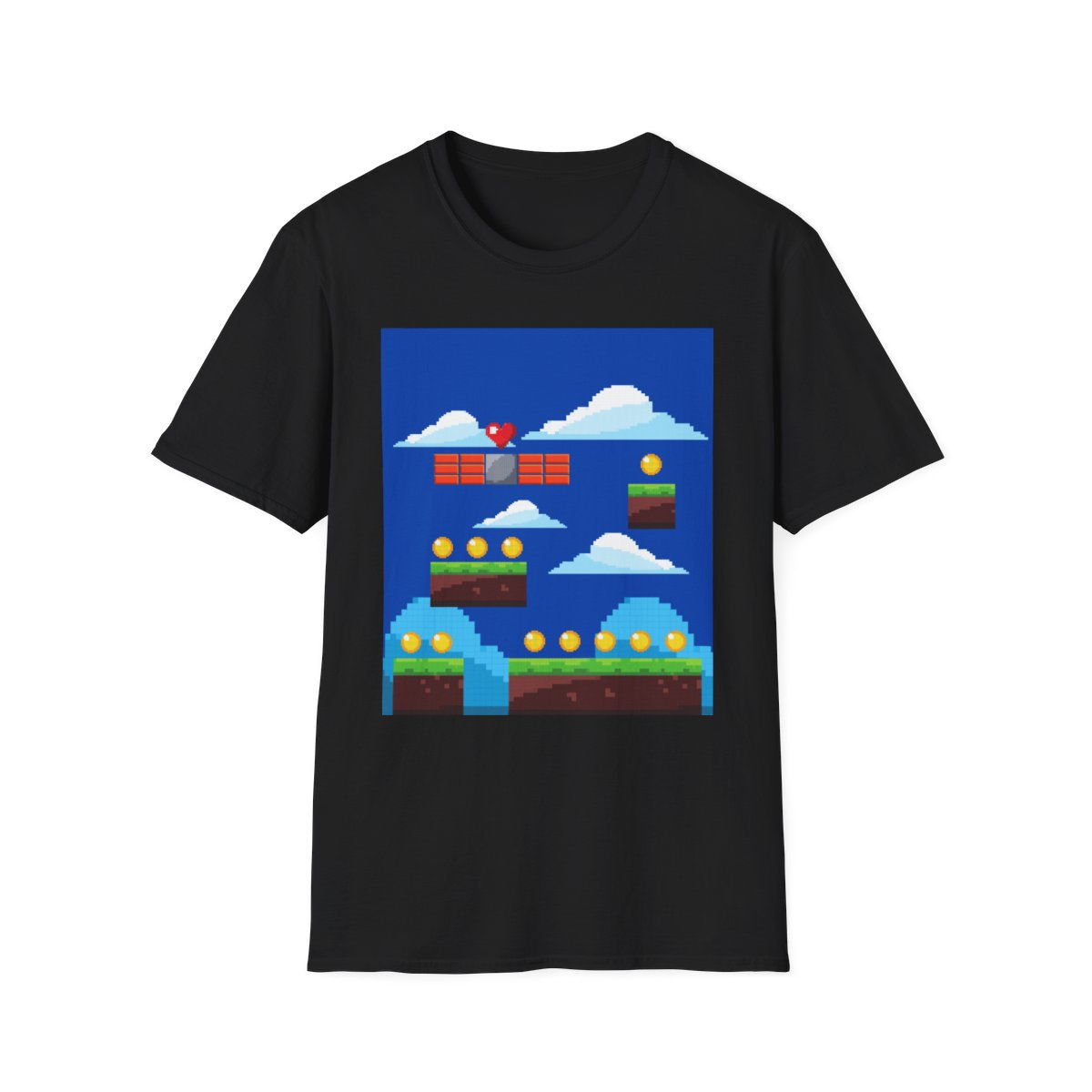 Pixel Game Arcade World Gold Coins Landscape Old School Gamer Tee Retro Gaming T-Shirt