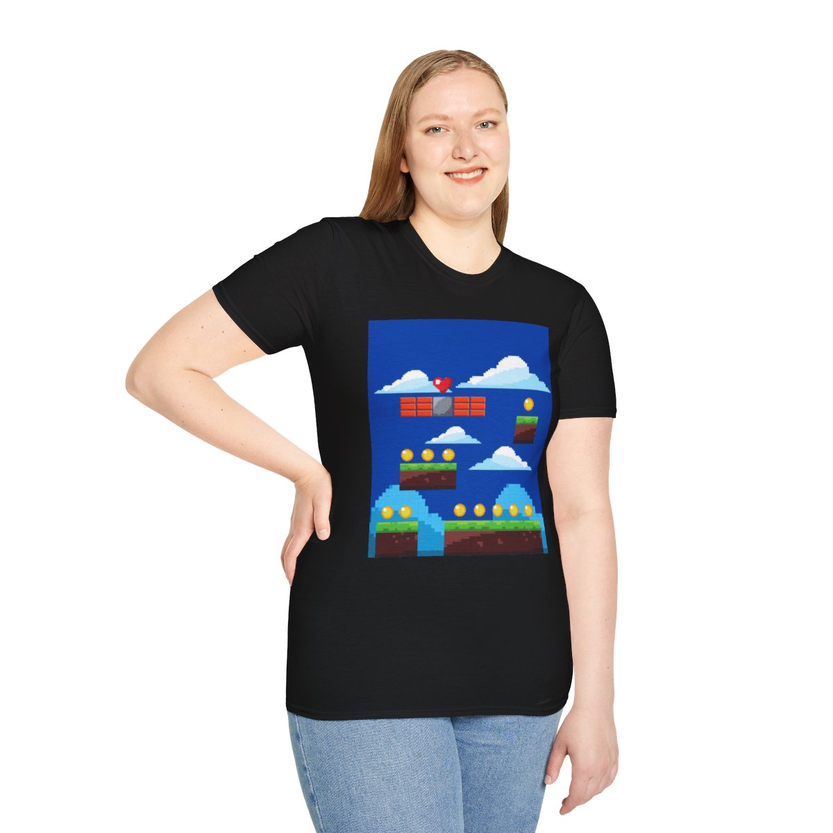 Pixel Game Arcade World Gold Coins Landscape Old School Gamer Tee Retro Gaming T-Shirt