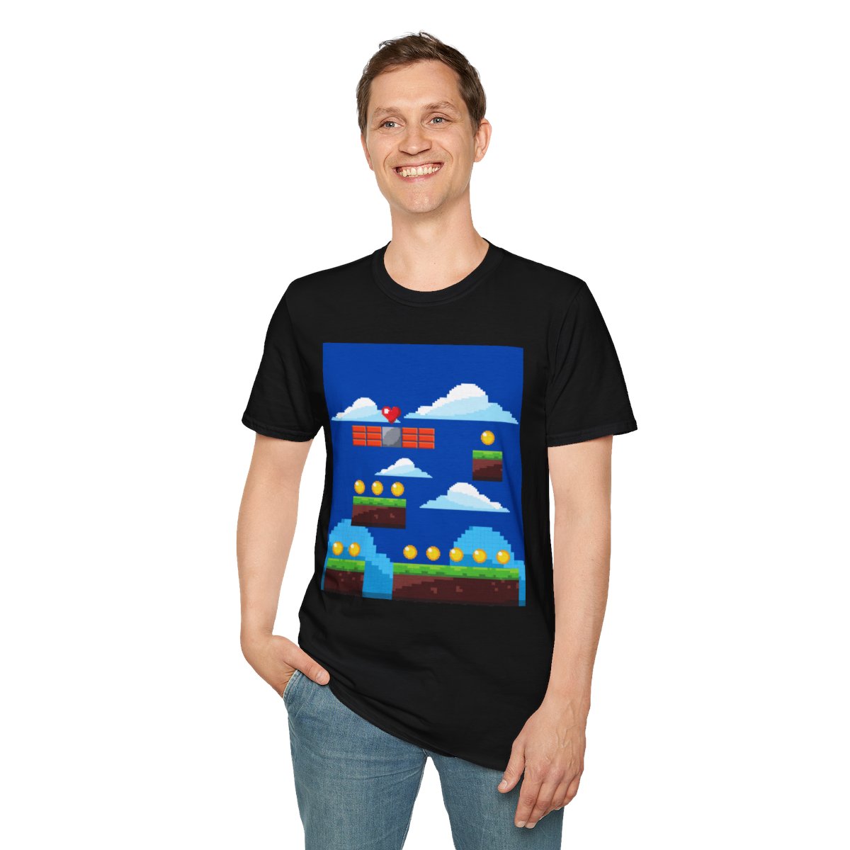 Pixel Game Arcade World Gold Coins Landscape Old School Gamer Tee Retro Gaming T-Shirt
