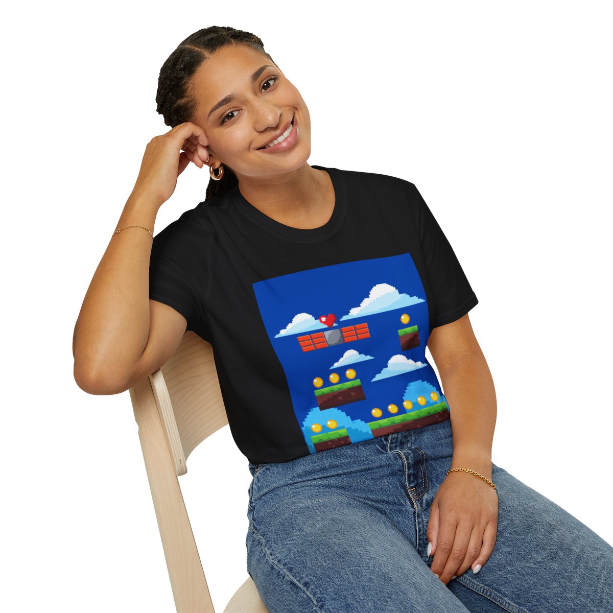 Pixel Game Arcade World Gold Coins Landscape Old School Gamer Tee Retro Gaming T-Shirt
