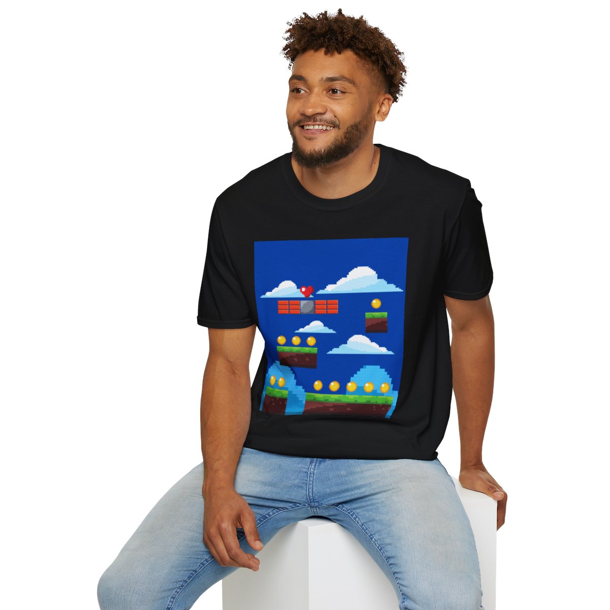 Pixel Game Arcade World Gold Coins Landscape Old School Gamer Tee Retro Gaming T-Shirt