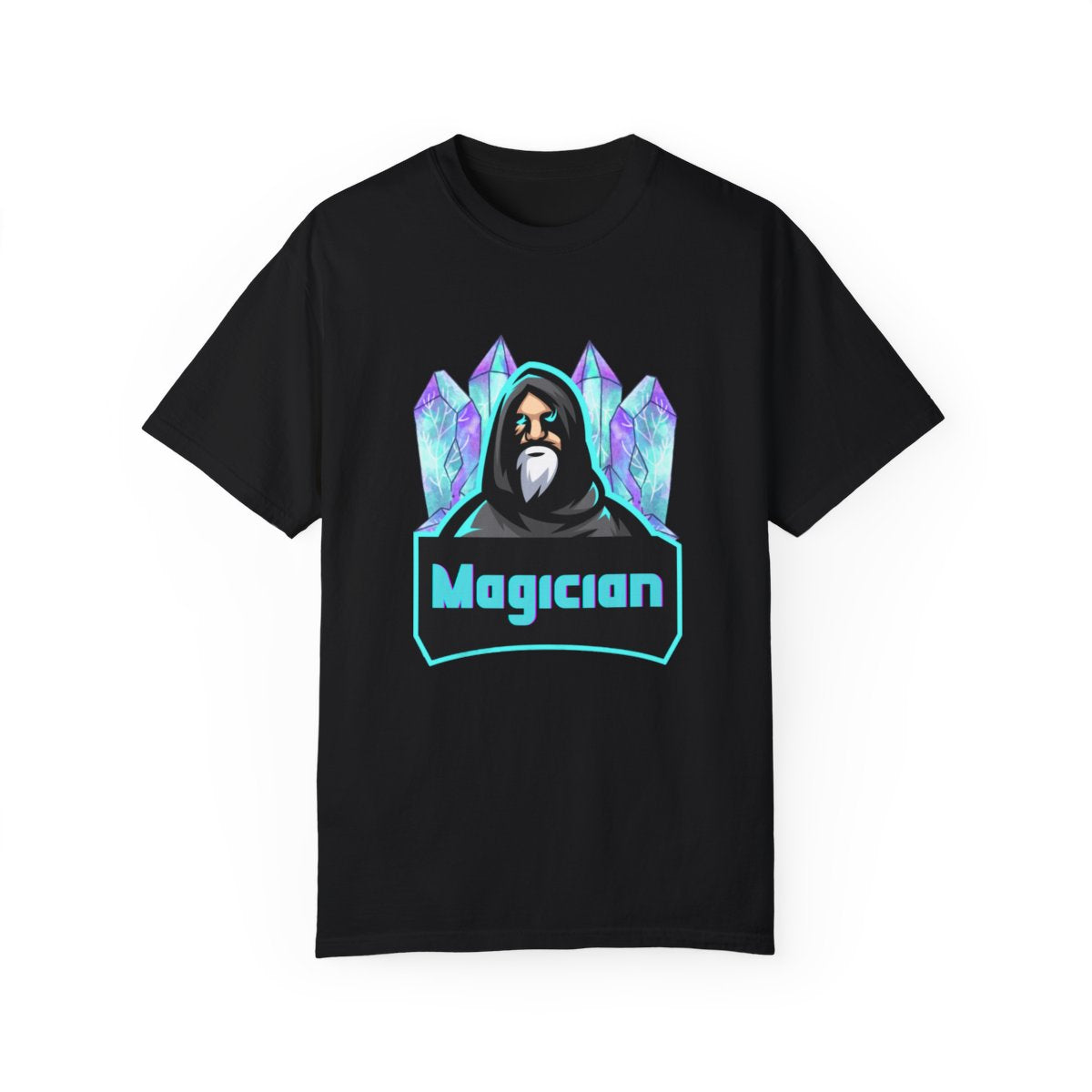 Front view of Purple Crystals wizard t-shirt