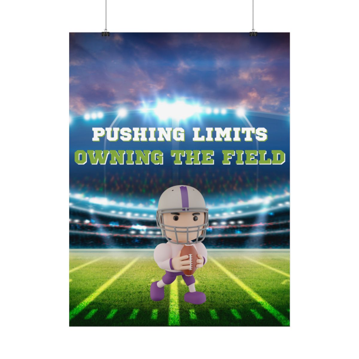 Angled front view of Pushing Limits Owning The Field 3D American Football poster highlighting 3D stadium artwork