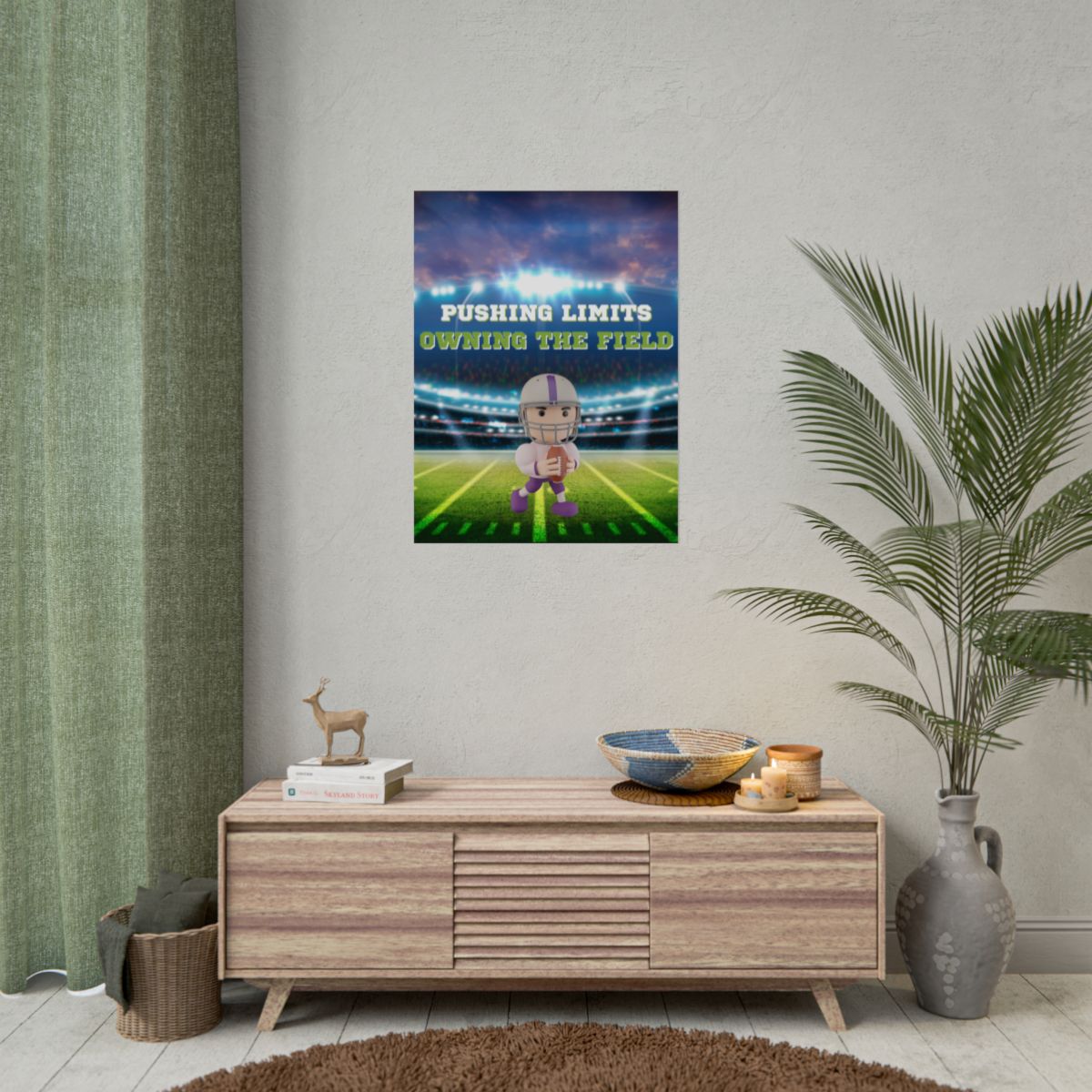 Pushing Limits Owning The Field 3D American Football poster displayed on wall in modern sports room
