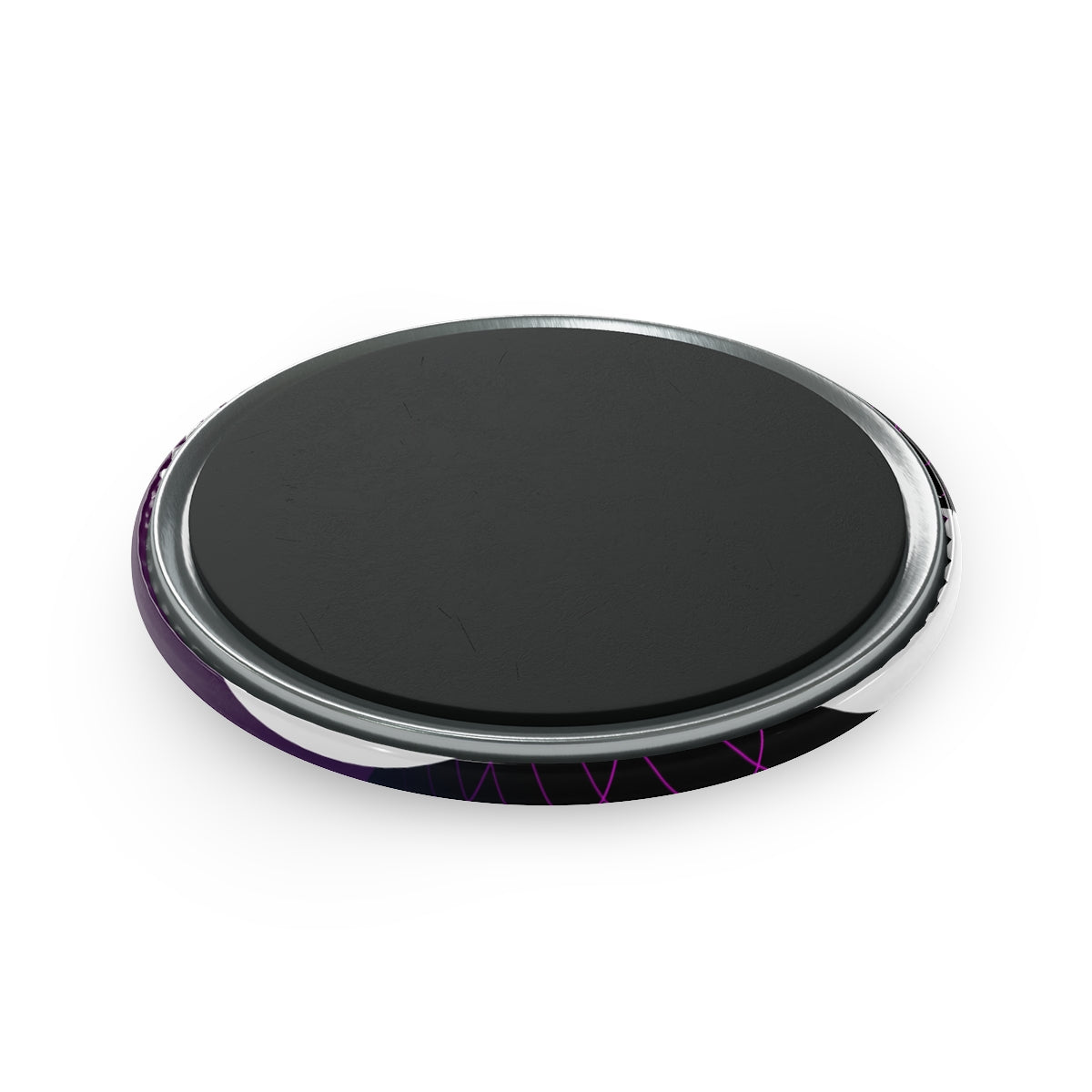 Back of the Retro 80s Button Magnet Sticker showing the circular black magnet base