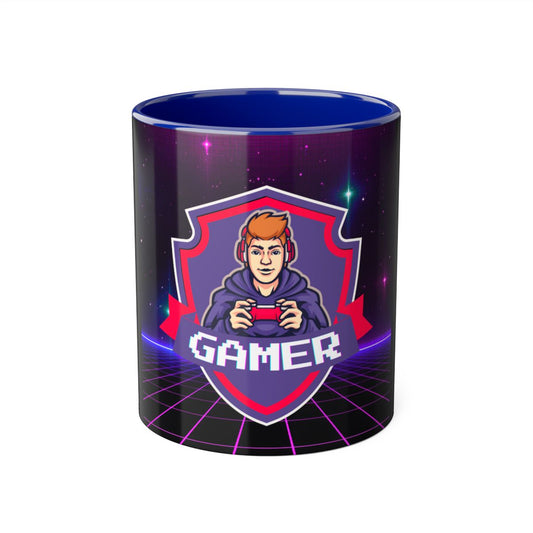 Blue Gamer Coffee Mug front view showing game controller design