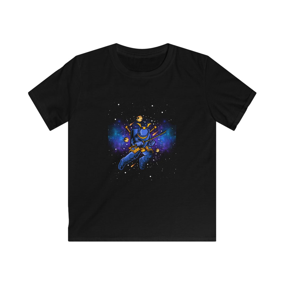 Front view of space samurai kids t-shirt featuring astronaut design