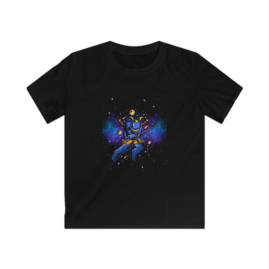 Front view of space samurai kids t-shirt featuring astronaut design