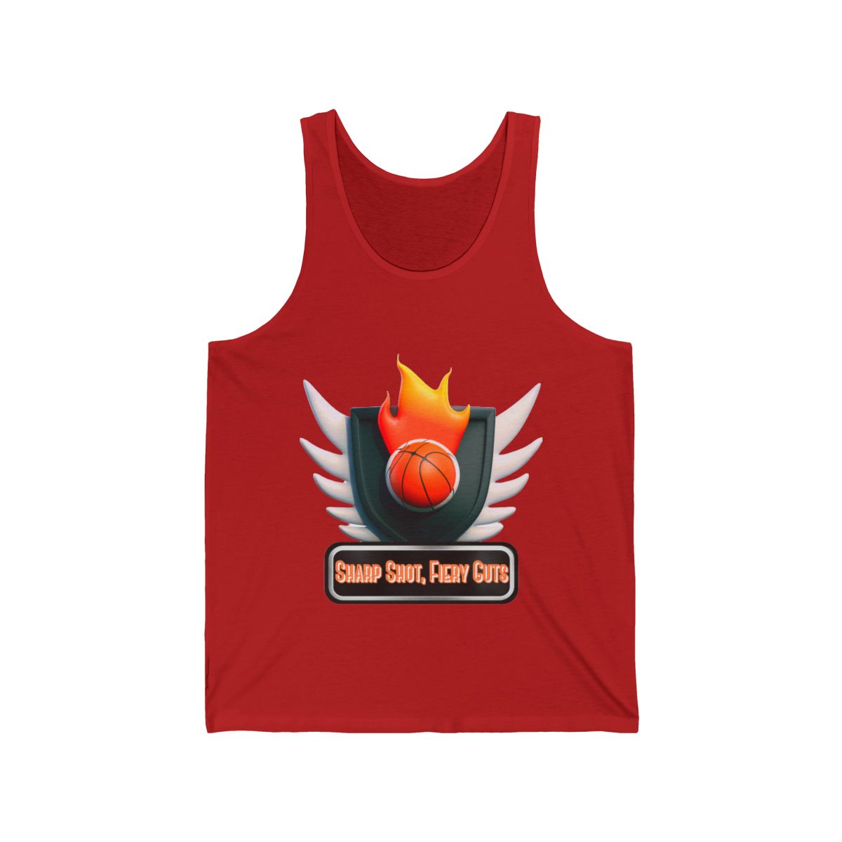 Basketball Jersey Tank Top in red with 3D sharp shots and fiery guts design