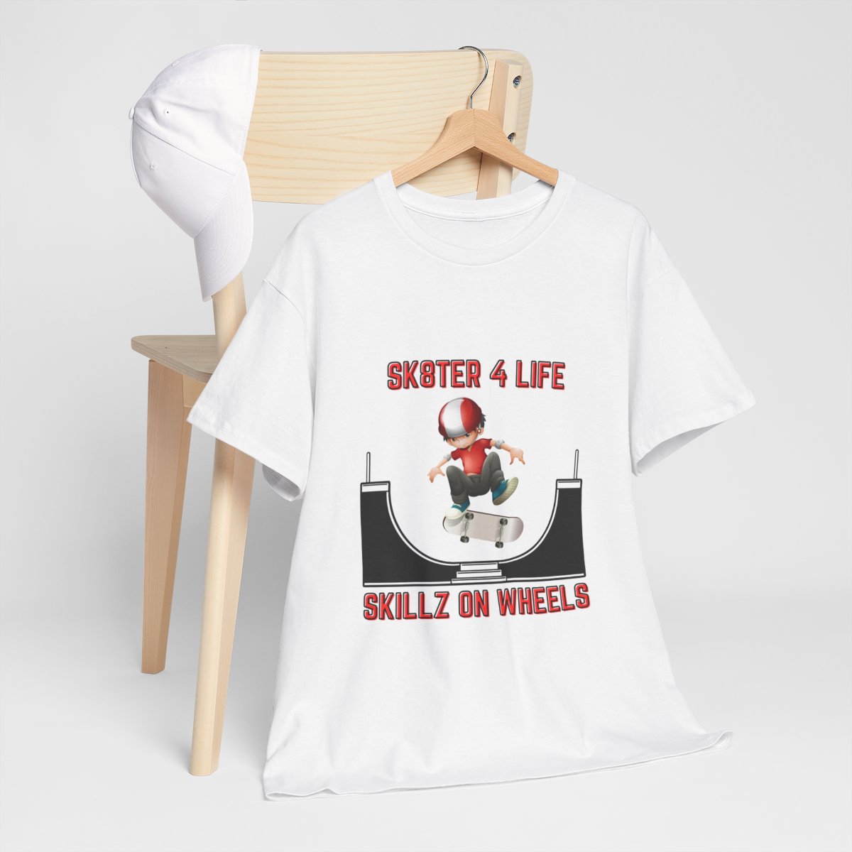 Alternate hanging view of Skateboarder T-Shirt with extreme sports design