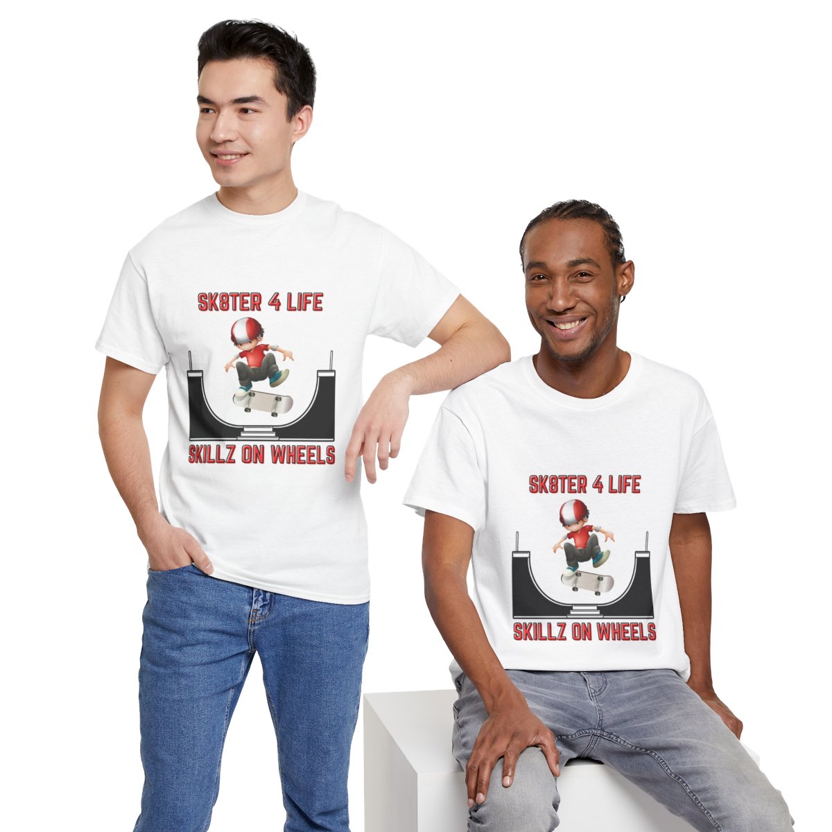 Another lifestyle image of two women in Skateboarder T-Shirts