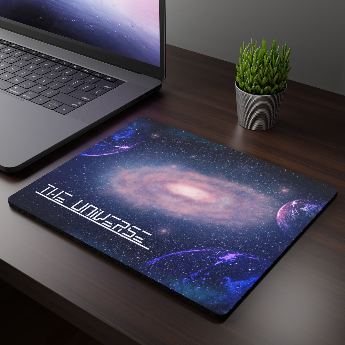 Galaxy Mouse Pad on a modern desk setup with laptop and keyboard