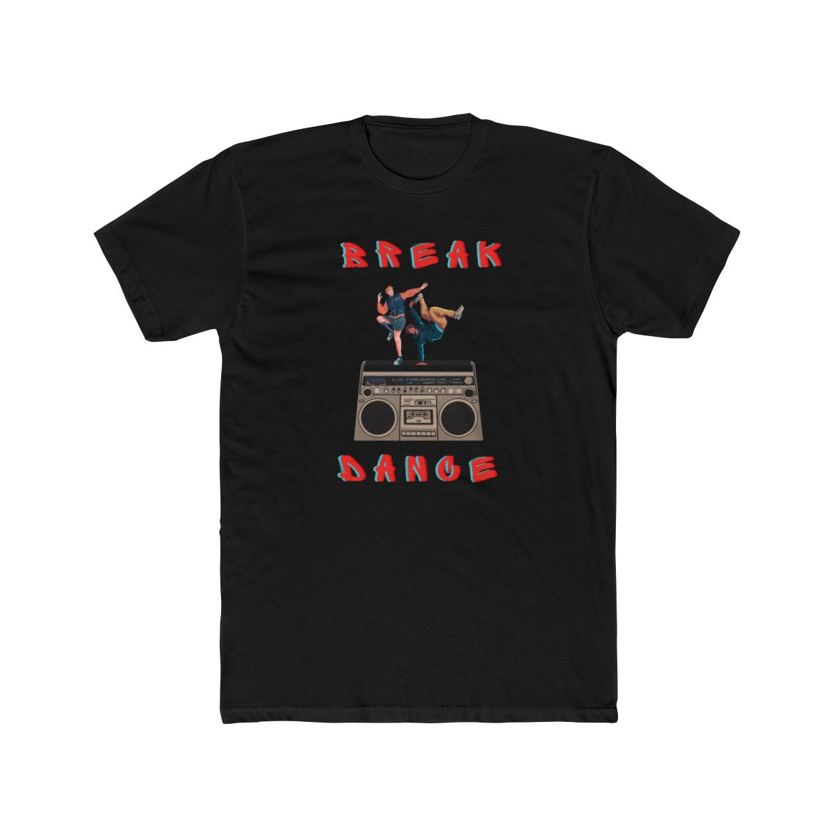 Hip hop street style t-shirt featuring a retro boom box graphic on the front, shown laid flat on a white background