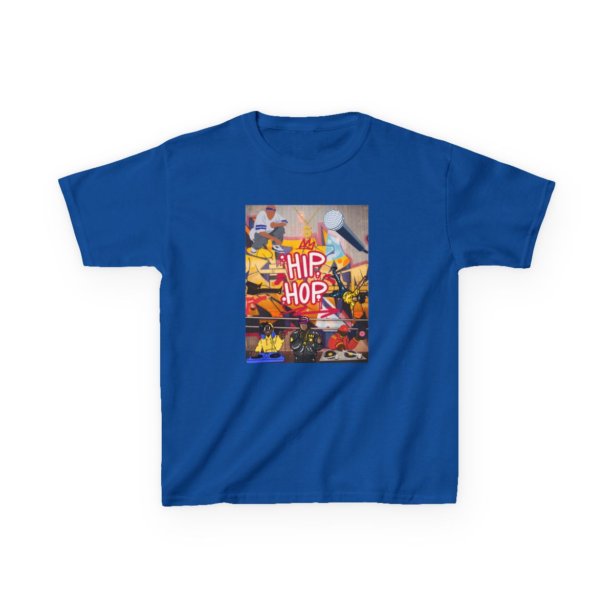 Urban Graffiti Kids T-Shirt in royal blue with vibrant urban artwork