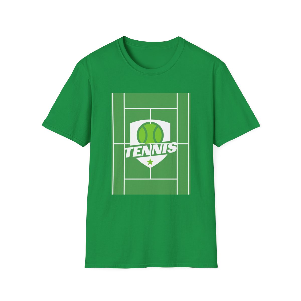 Irish Green Tennis Court Sports Tee flat lay featuring tennis graphic