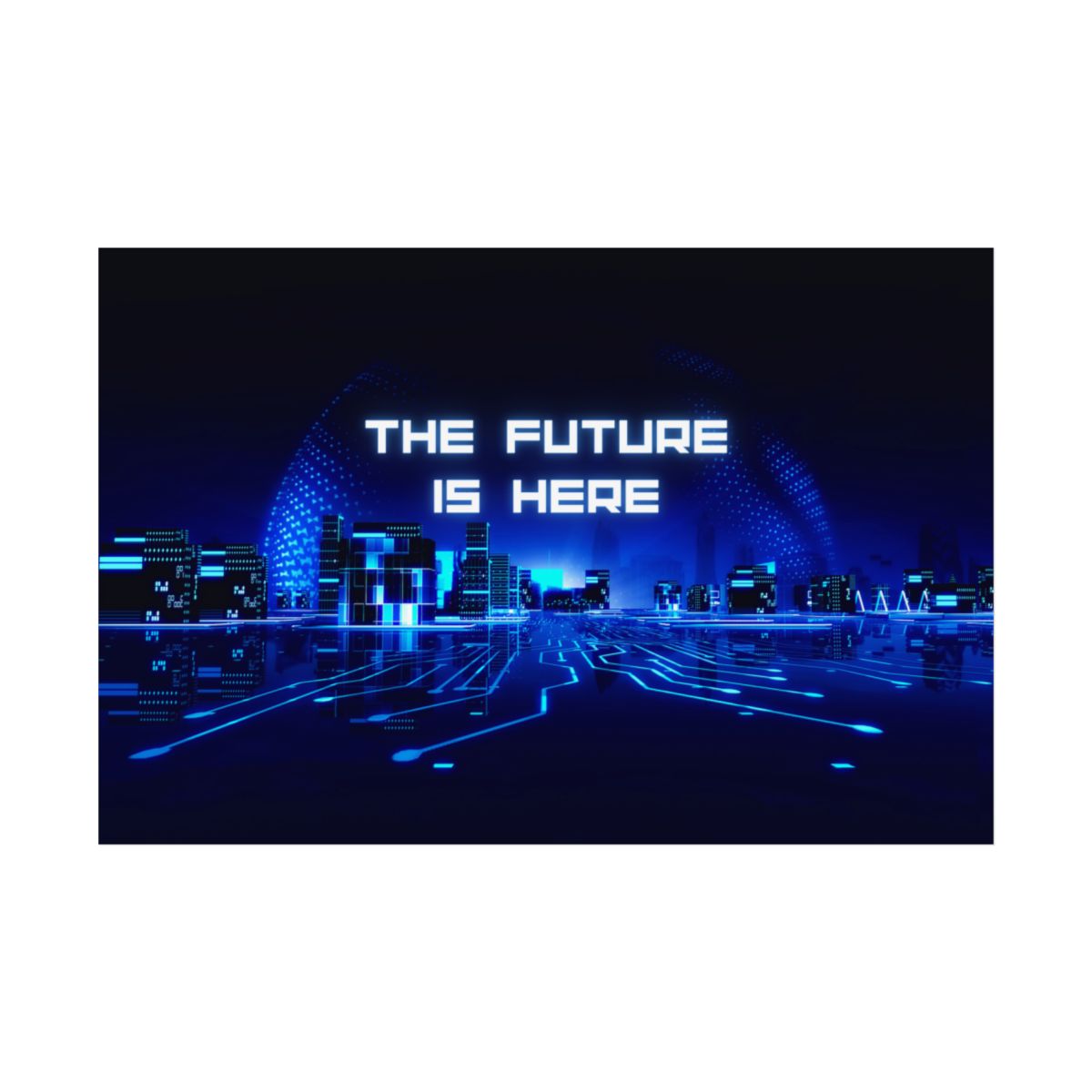 Front view of Futuristic 3D City Poster showing energy power ball design