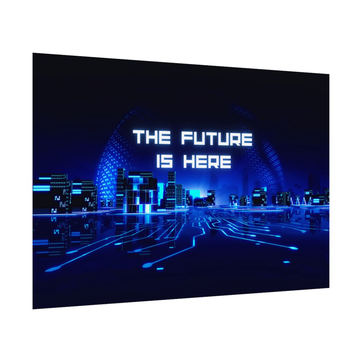 Side view of rolled Futuristic 3D City Poster showing paper thickness