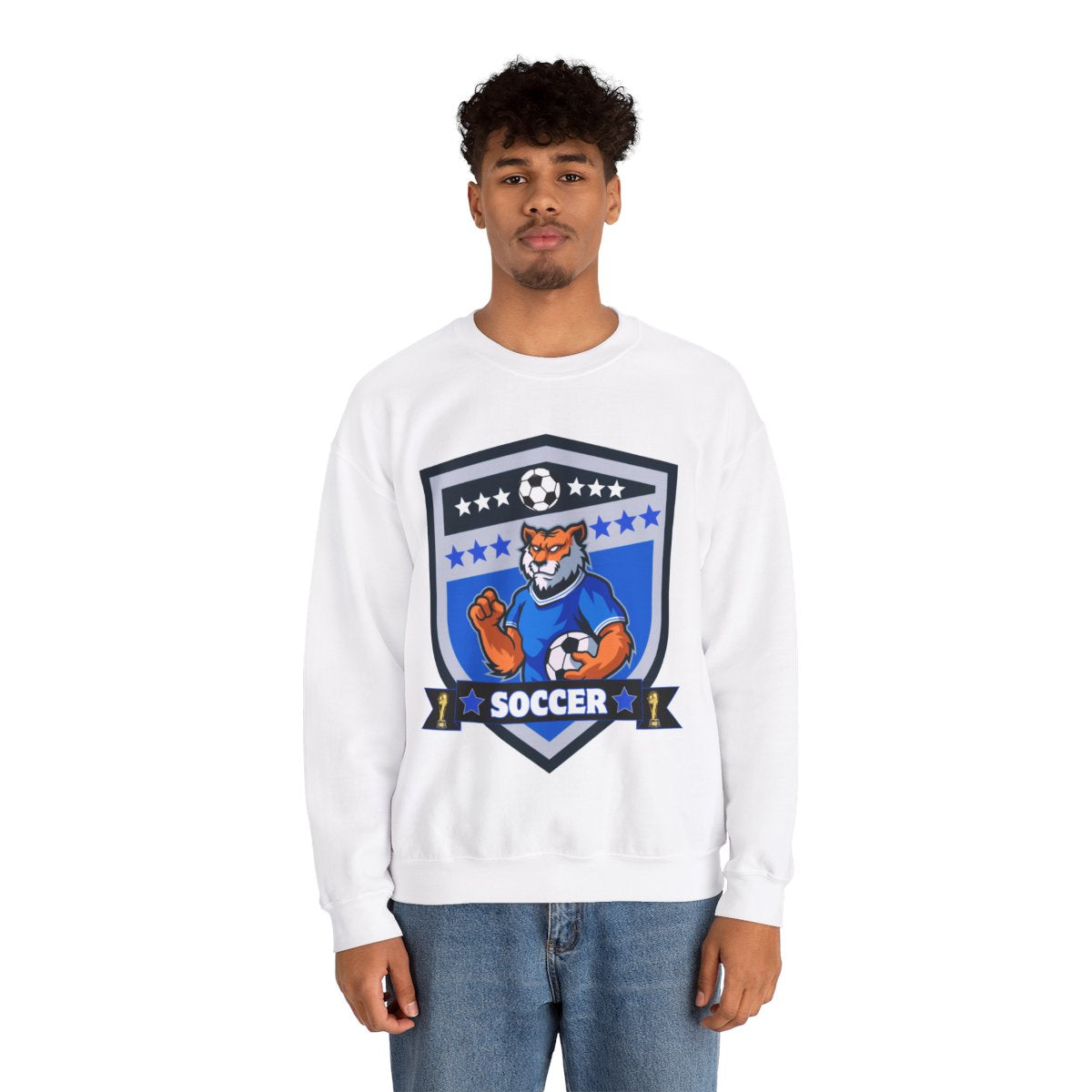 Man wearing Tiger Football Sweatshirt – sporty mascot crewneck outfit