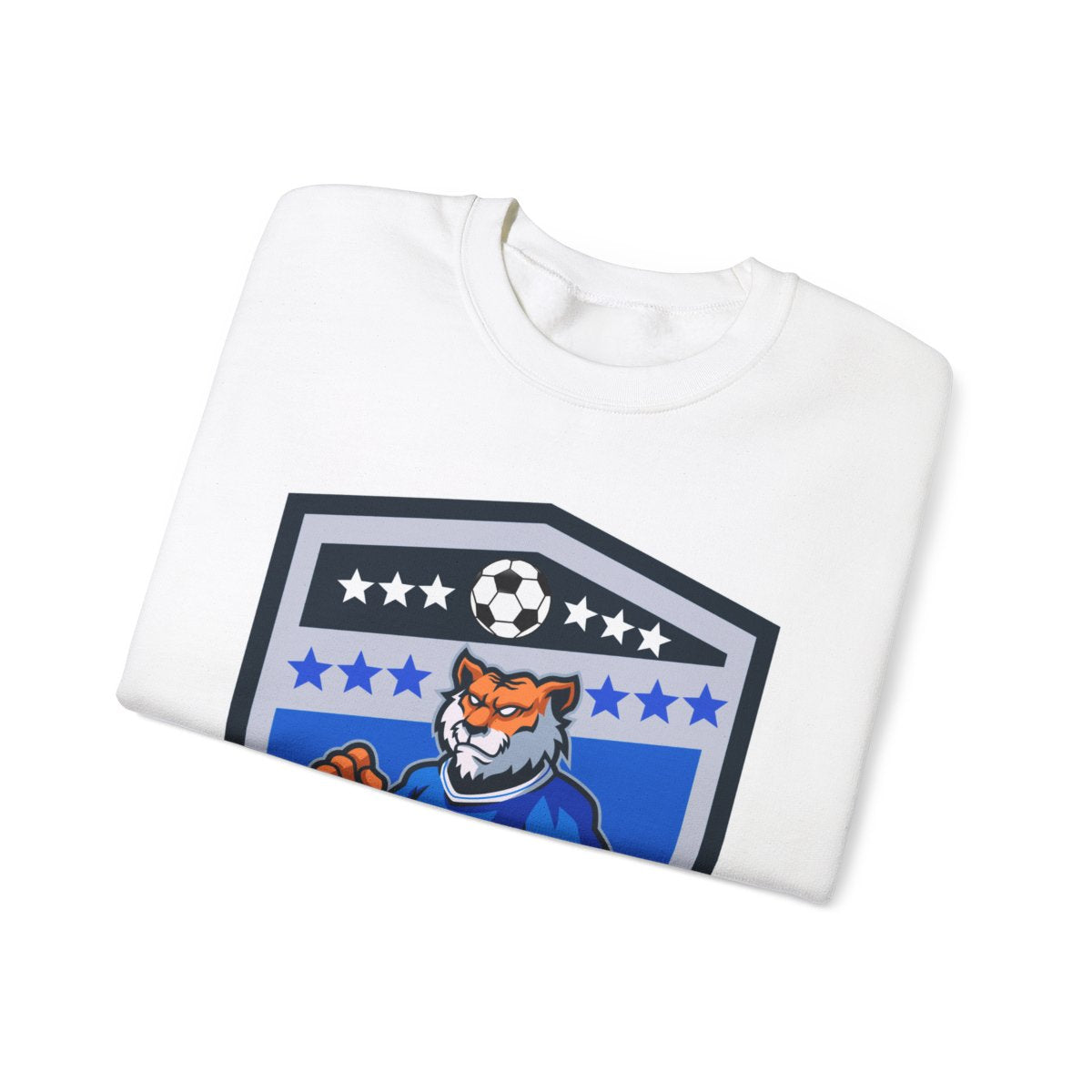 Folded Tiger Football Sweatshirt – soccer mascot design on crewneck
