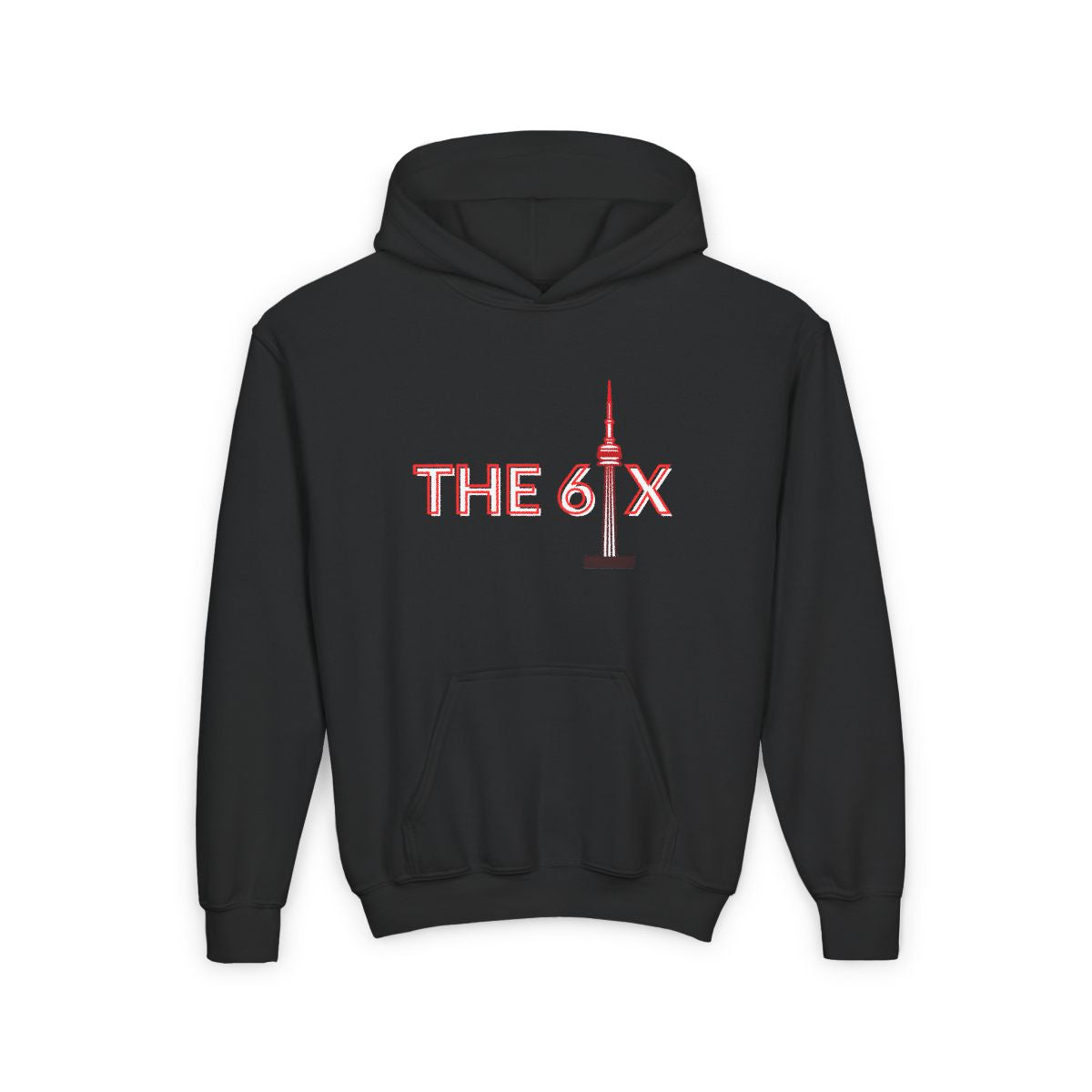 Front view of Toronto CN Tower kids hoodie for boys and girls